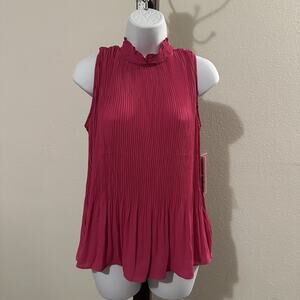 Nanette Lepore Pleated Blouse Womens M Mock Neck Sleeveless Fuschia Dressy